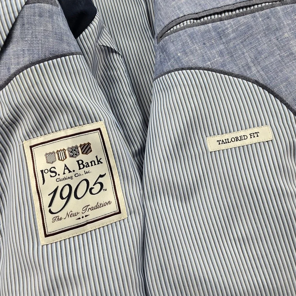 Jos A Bank 1905 Mens 50 Long Blue Linen Tailored Fit 2 Button Blazer Sport Coat